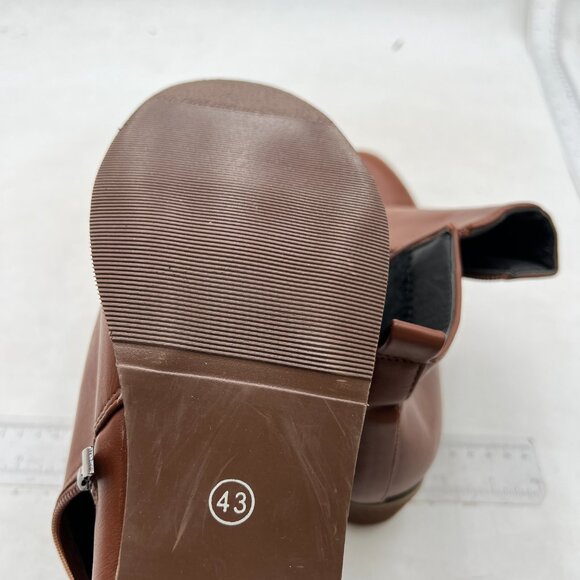 Women's Round Toe Leathers Stacked Heel Western Ankle Bootie Brown - Picture 5 of 7